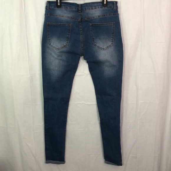 JJWomens High Waist Embroidered Rose Destroyed Denim Skinny Jeans Pocket Size XL - Picture 6 of 7